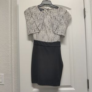French Designer Valerie Dumaine Elegant Gray and Black Mini Dress